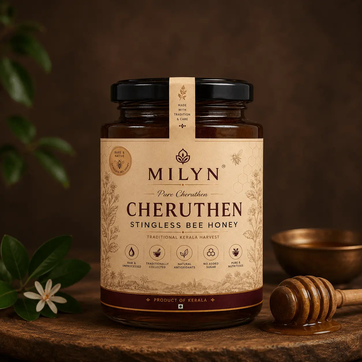 Pure Stingless Bee Honey (Cheruthen) | 100% Natural Meliponine Honey | Traditional Ayurvedic Cheruthen from Kerala Milyn